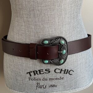 Lucky Brand Brown genuine leather Belt with Turquoise Accents size-M NWT